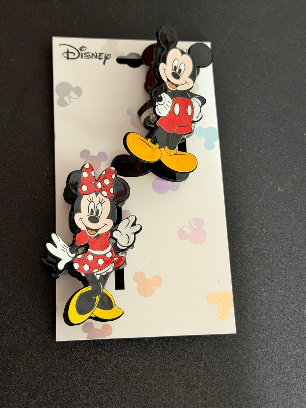 Disney set of 2 Minnie and Mickey Mouse hair clips